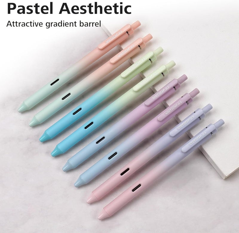 WRITECH Retractable Gel Ink Pens: 8ct Black Ink 0.5mm Fine Point Tip Pen Comfort Grip Smooth Writing with Aesthetic Gradient Color Barrel for Journaling Note Taking Sketching No Bleed & Smear - Image 2